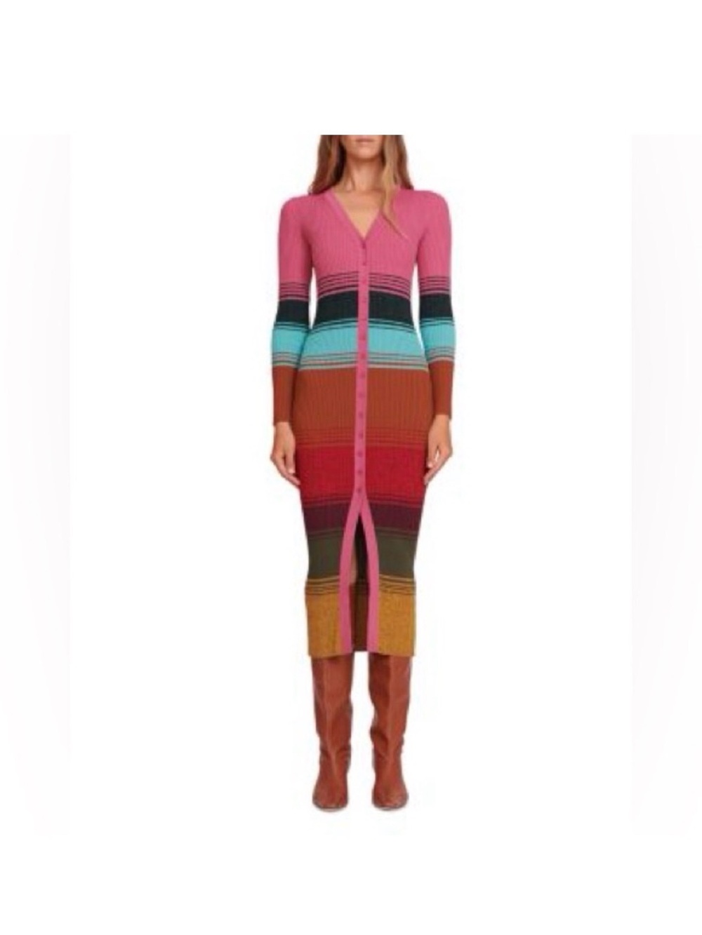 STAUD Shoko Multicolor Striped Dress